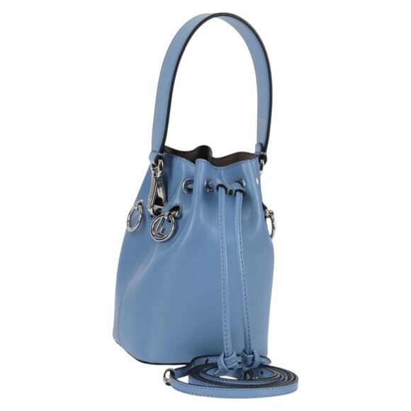 FENDI Mini Montrezor Shoulder Bag Leather Light Blue Silver 8BS010 Auth 121266M - Picture 1 of 16